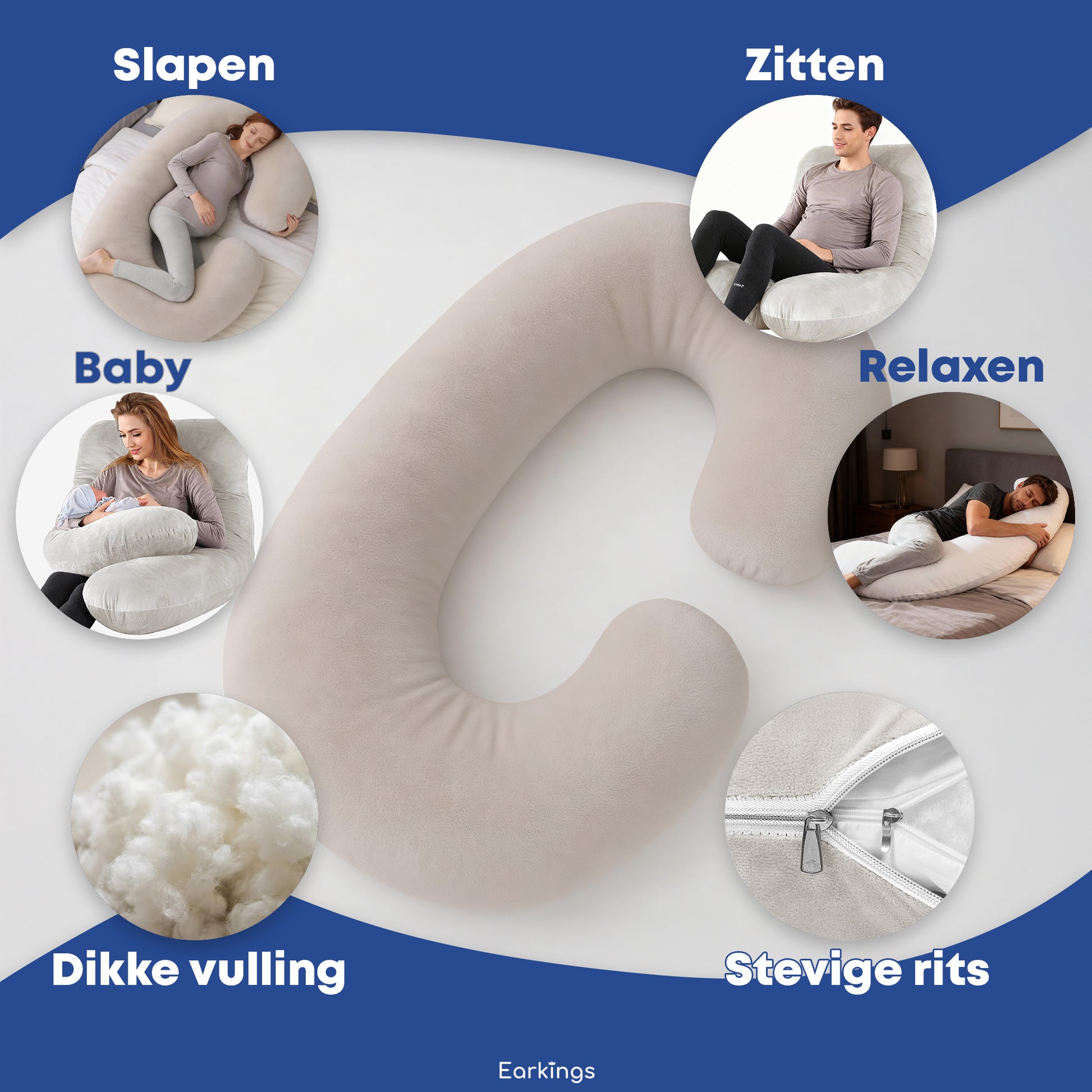 Zwangerschapskussen Zijslaapkussen 140x80cm - Earkings