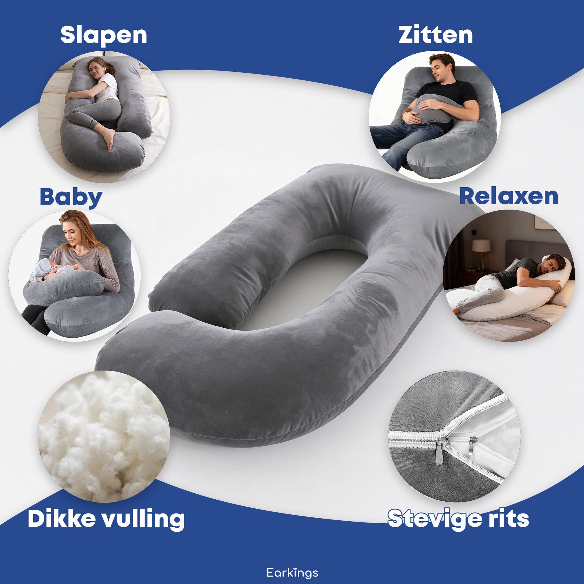 Zwangerschapskussen Zijslaapkussen 140x80cm - Earkings