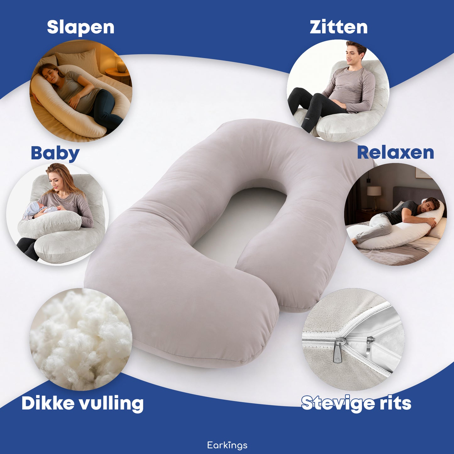 Zwangerschapskussen Zijslaapkussen 140x80cm - Earkings