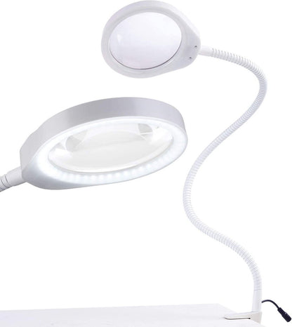Loeplamp vergrootglas met LED verlichting en tafelklem - wit - Earkings