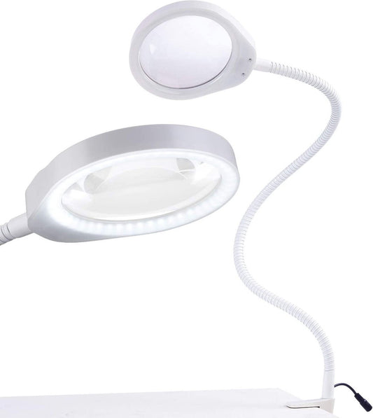 Loeplamp vergrootglas met LED verlichting en tafelklem - wit - Earkings