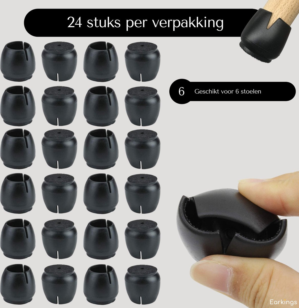 Stoelpoot Beschermers Vloerbeschermer Ø12-16 mm - 24 stuks - Earkings