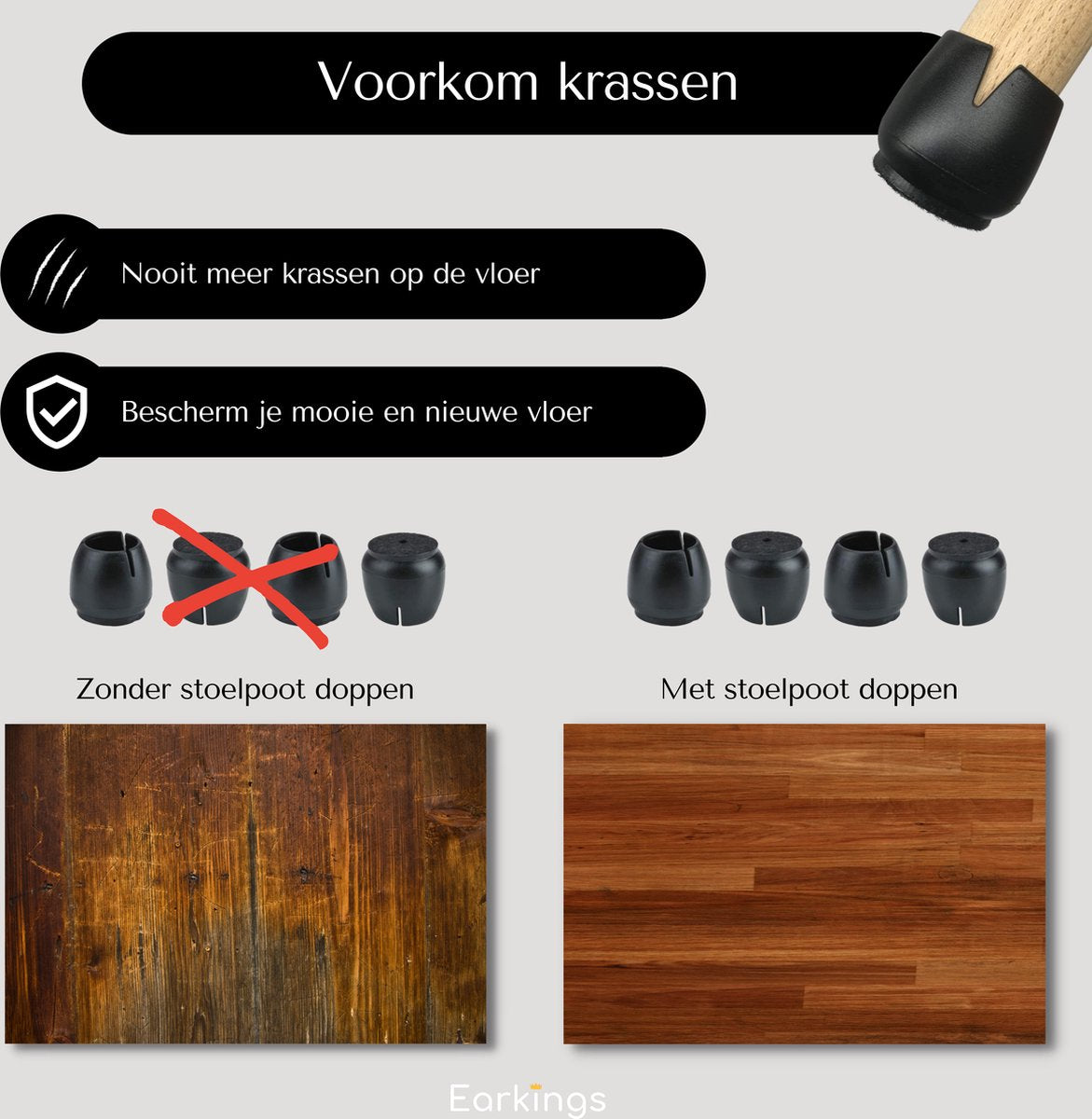 Stoelpoot Beschermers Vloerbeschermer Ø12-16 mm - 24 stuks - Earkings