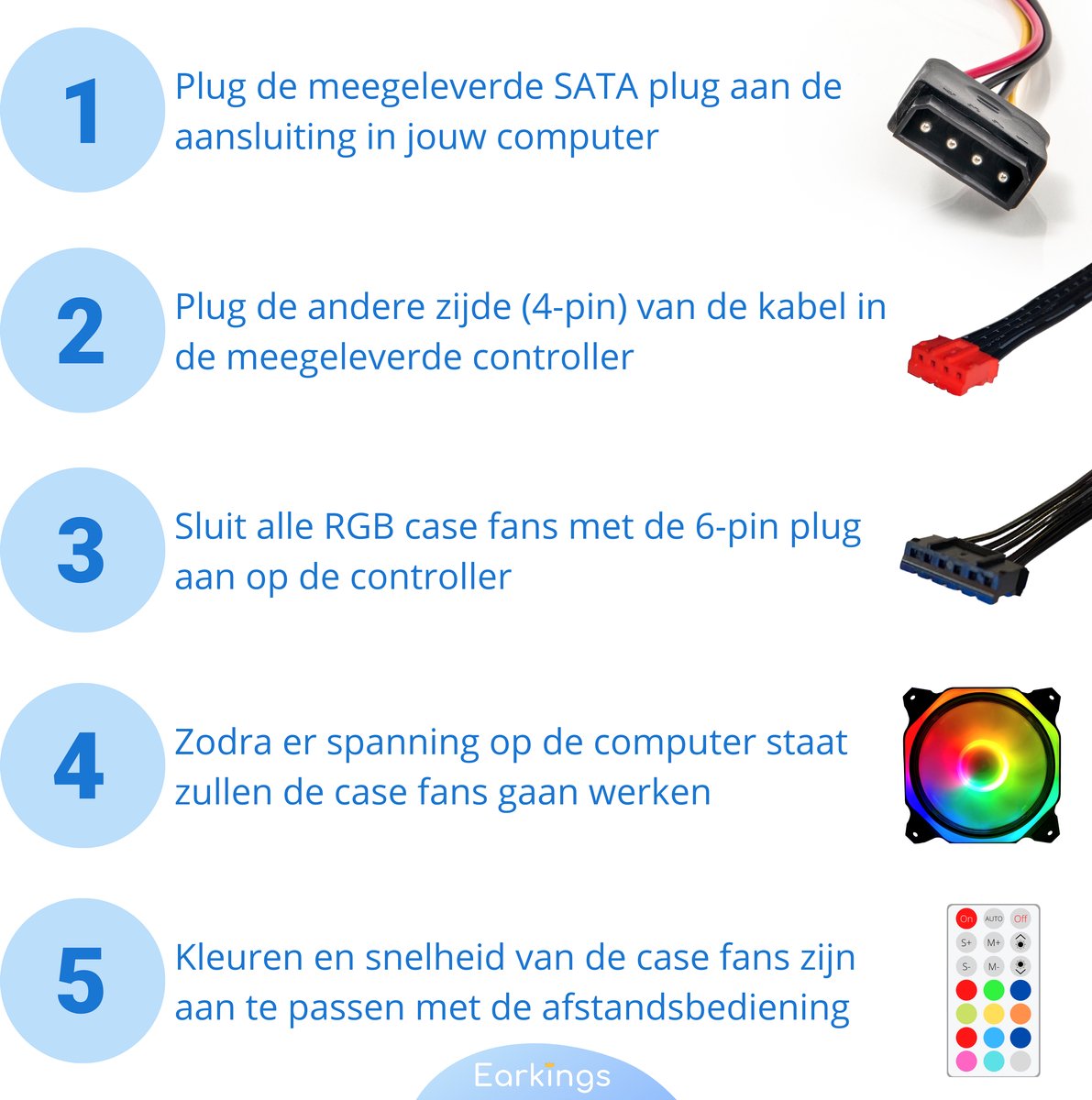 RGB Fan PC fan Set van 3 - 120mm 6-pin - Earkings