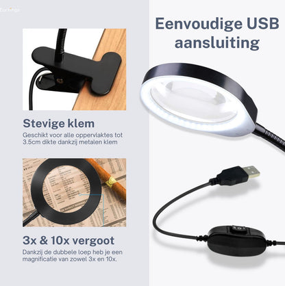 Loeplamp vergrootglas met LED verlichting en tafelklem - Earkings