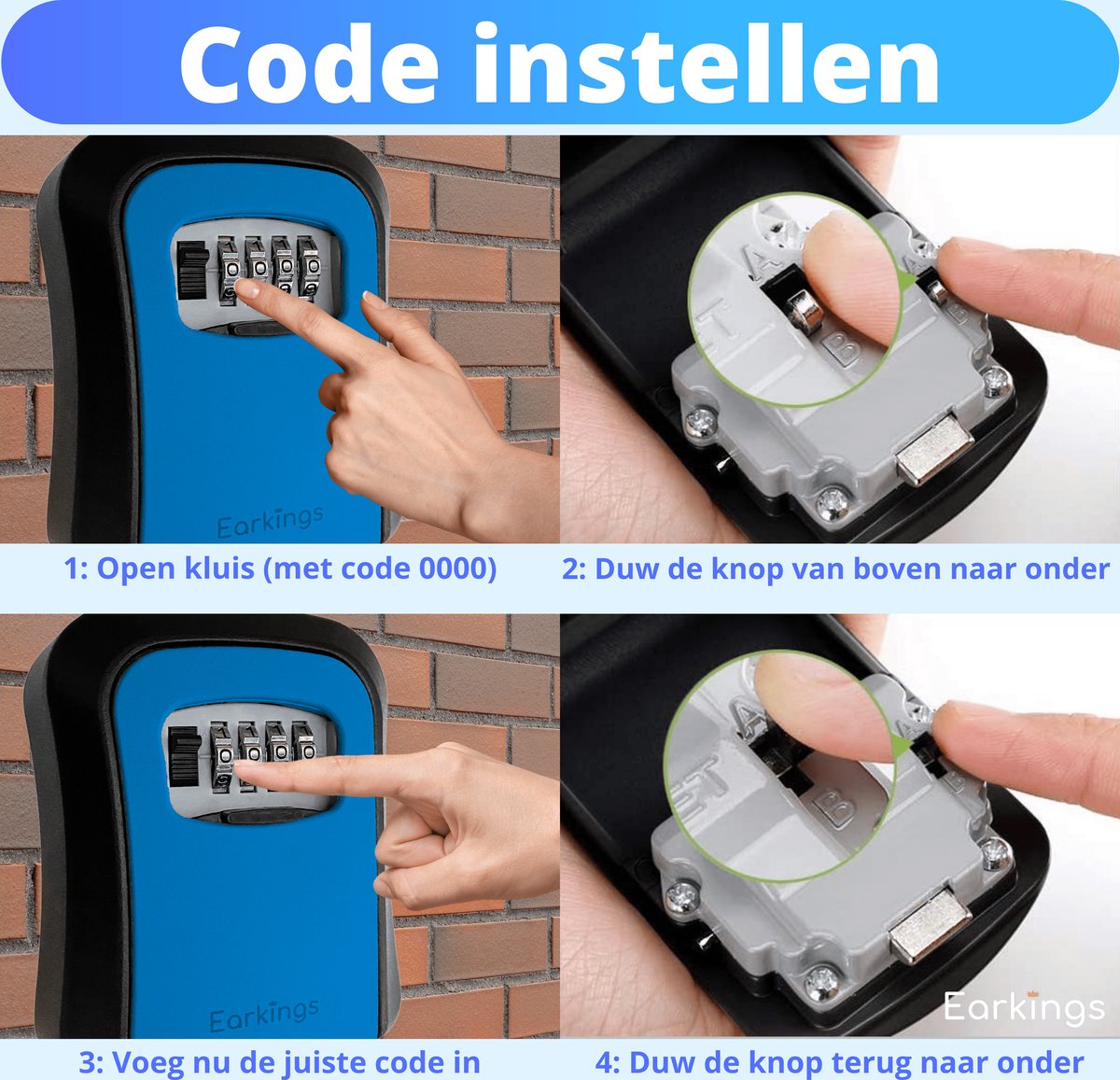 Sleutelkluisje met Code Inclusief Wandmontage - blauw - Earkings