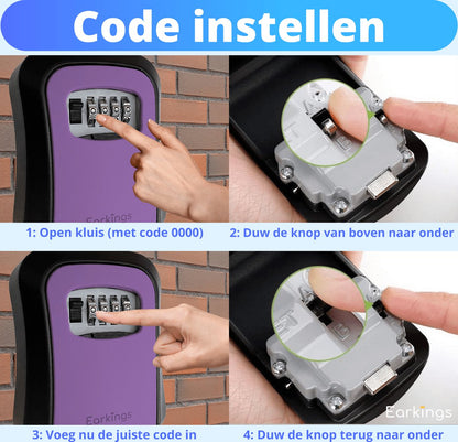 Sleutelkluisje met Code Inclusief Wandmontage - paars - Earkings