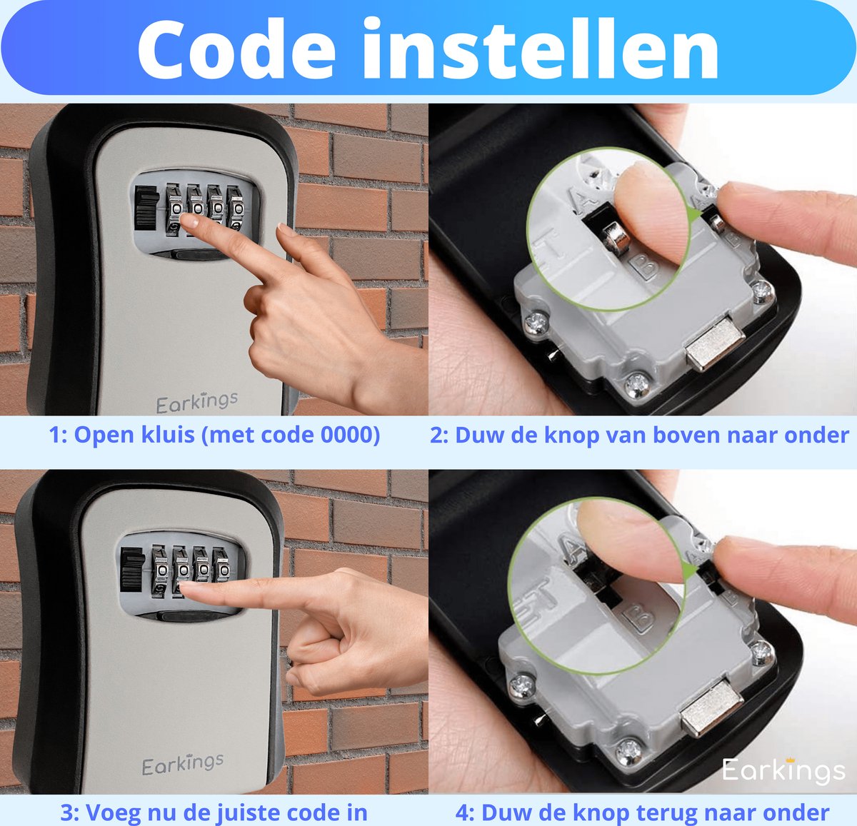 Sleutelkluisje met Code Inclusief Wandmontage - grijs - Earkings