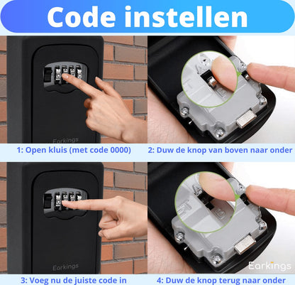 Sleutelkluisje met Code Inclusief Wandmontage Recht - zwart - Earkings