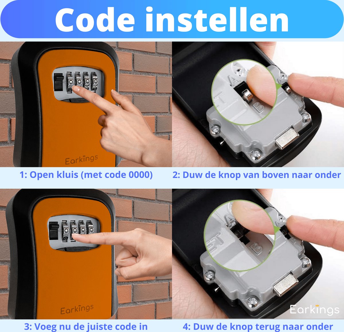 Sleutelkluisje met Code Inclusief Wandmontage - oranje - Earkings