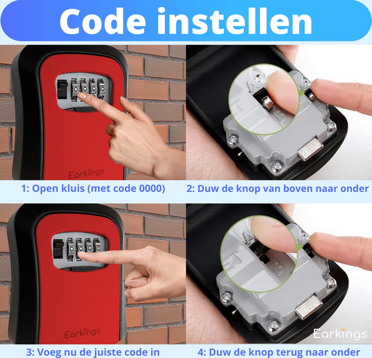 Sleutelkluisje met Code Inclusief Wandmontage - rood - Earkings