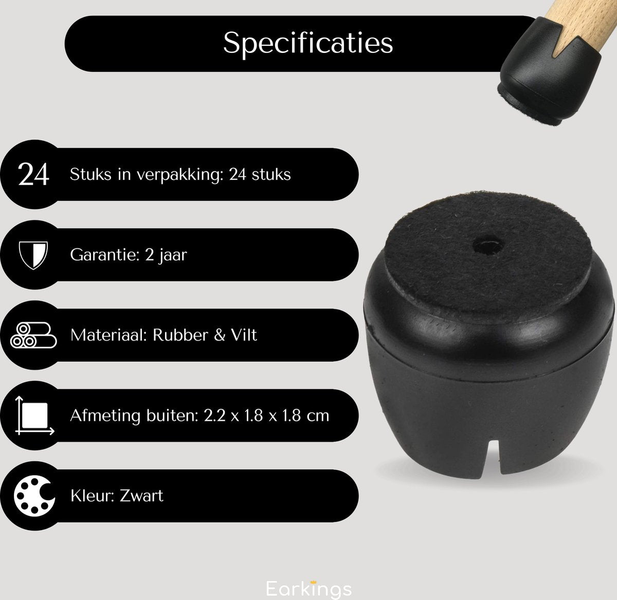 Stoelpoot Beschermers Vloerbeschermer Ø12-16 mm - 24 stuks - Earkings