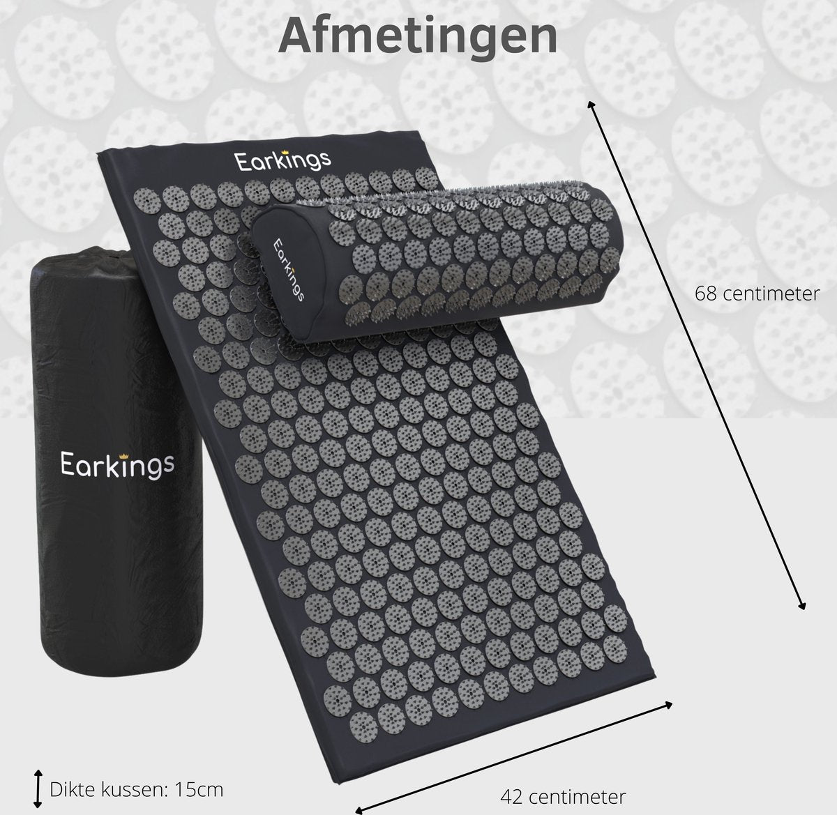 Spijkermat met kussen en met Opbergtas - 8000+ punten - zwart - Earkings