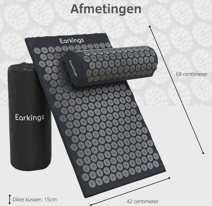 Spijkermat met kussen en met Opbergtas - 8000+ punten - zwart - Earkings