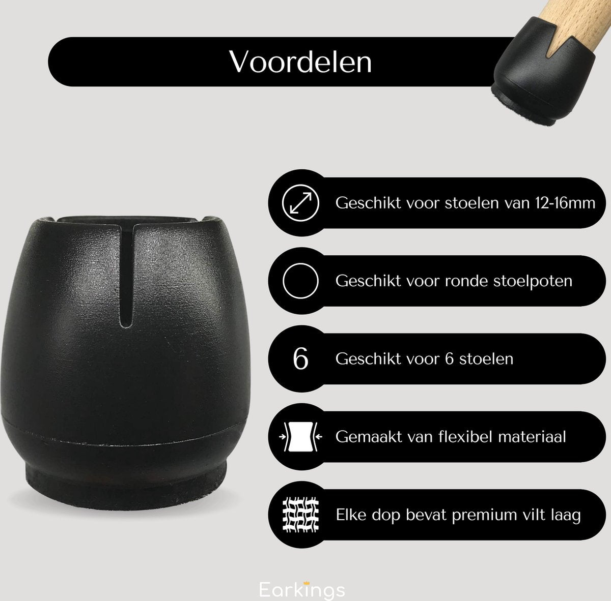 Stoelpoot Beschermers Vloerbeschermer Ø12-16 mm - 24 stuks - Earkings