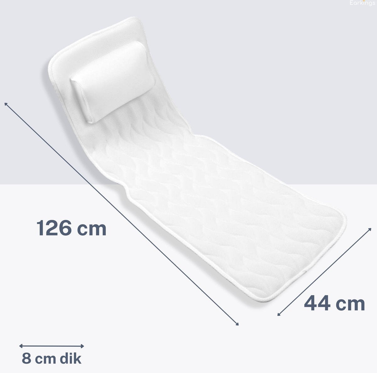 Badkussen Deluxe 126x44x8 cm met Zuignappen en Ophanghaak - Earkings