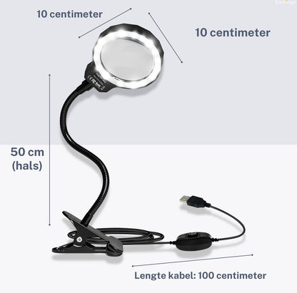 Loeplamp vergrootglas met LED verlichting en tafelklem - Earkings