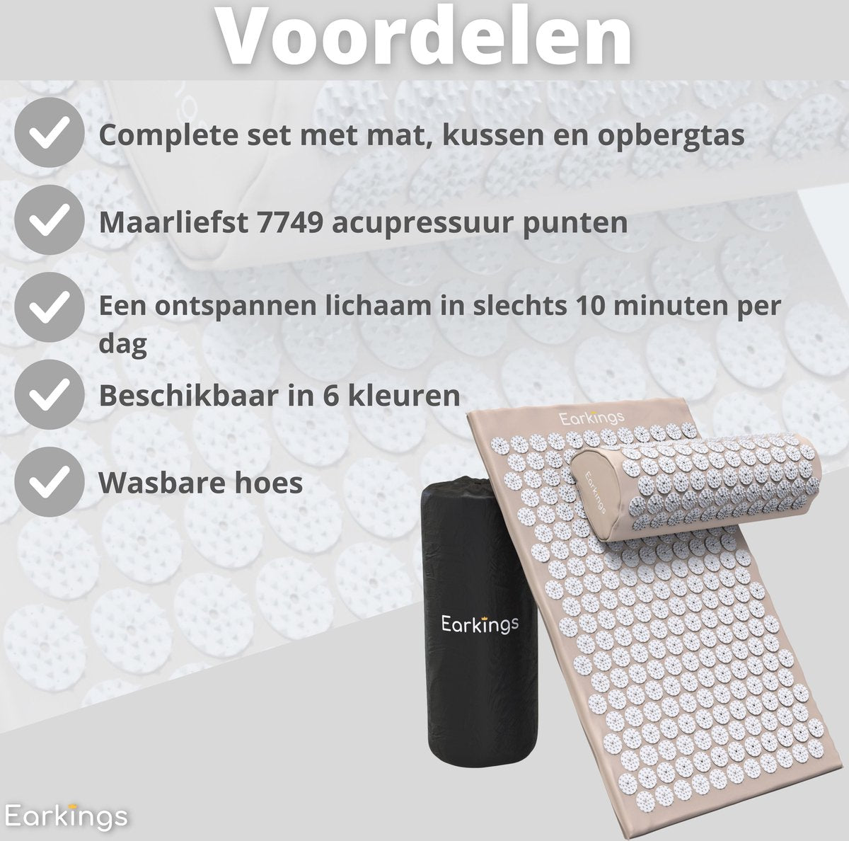 Spijkermat met kussen en met Opbergtas - 8000+ punten - grijs - Earkings