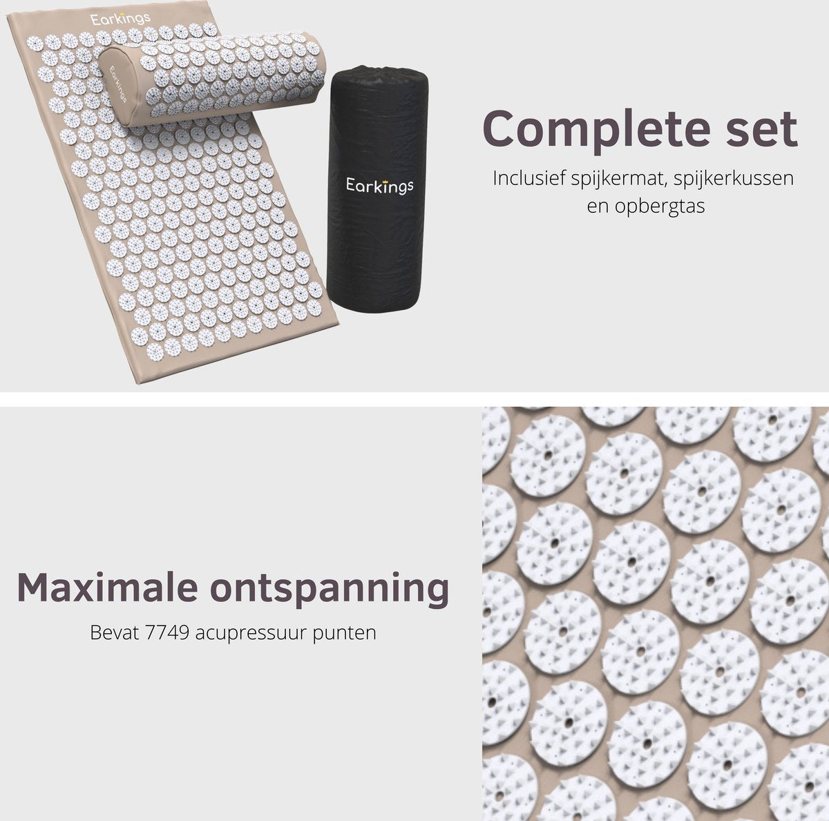 Spijkermat met kussen en met Opbergtas - 8000+ punten - grijs - Earkings