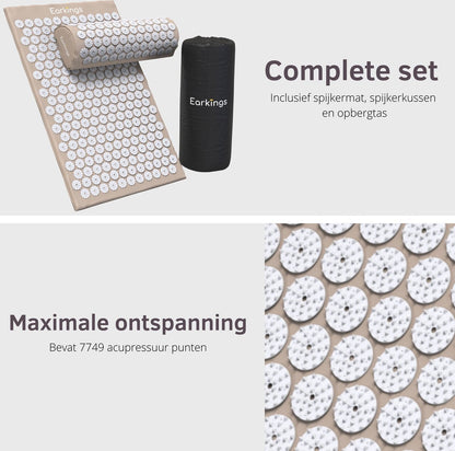 Spijkermat met kussen en met Opbergtas - 8000+ punten - grijs - Earkings