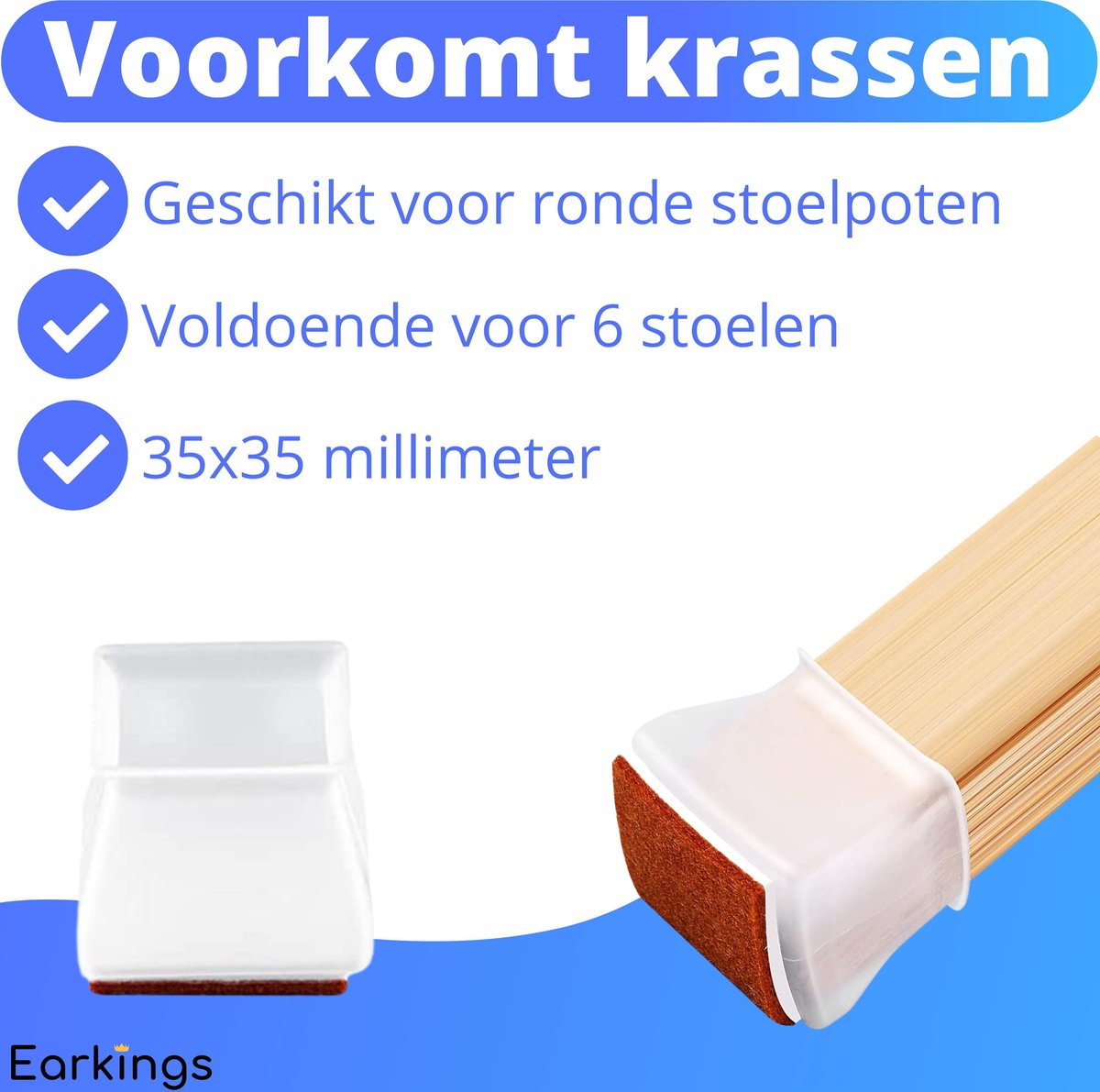 Stoelpoot Beschermers Vloerbeschermer - 24 stuks  - Vierkante voor 30-35mm - Earkings