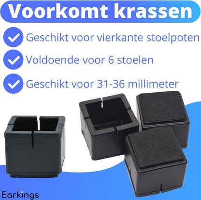 Stoelpoot Beschermers Vloerbeschermer - 24 stuks  - Vierkante voor poten groter dan 35x35mm - Earkings