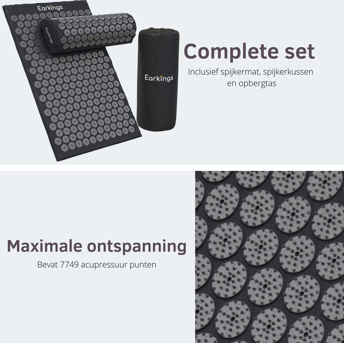 Spijkermat met kussen en met Opbergtas - 8000+ punten - zwart - Earkings