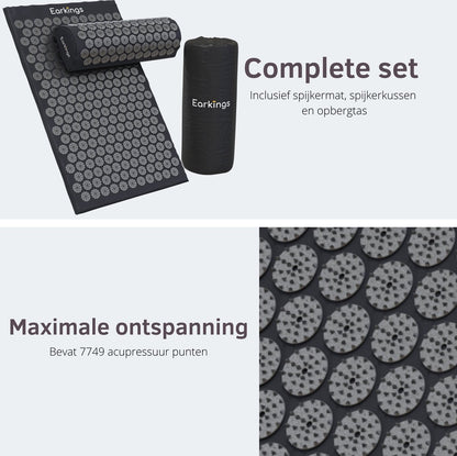 Spijkermat met kussen en met Opbergtas - 8000+ punten - zwart - Earkings