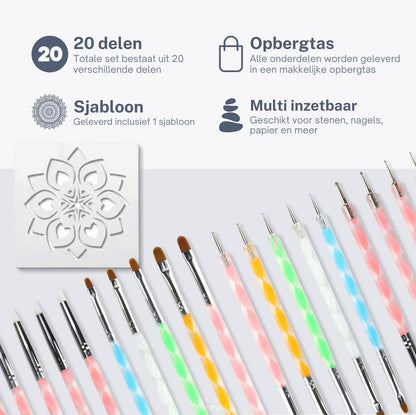 Dotting Tools 20 delig Mandala - inclusief Sjabloon - Earkings