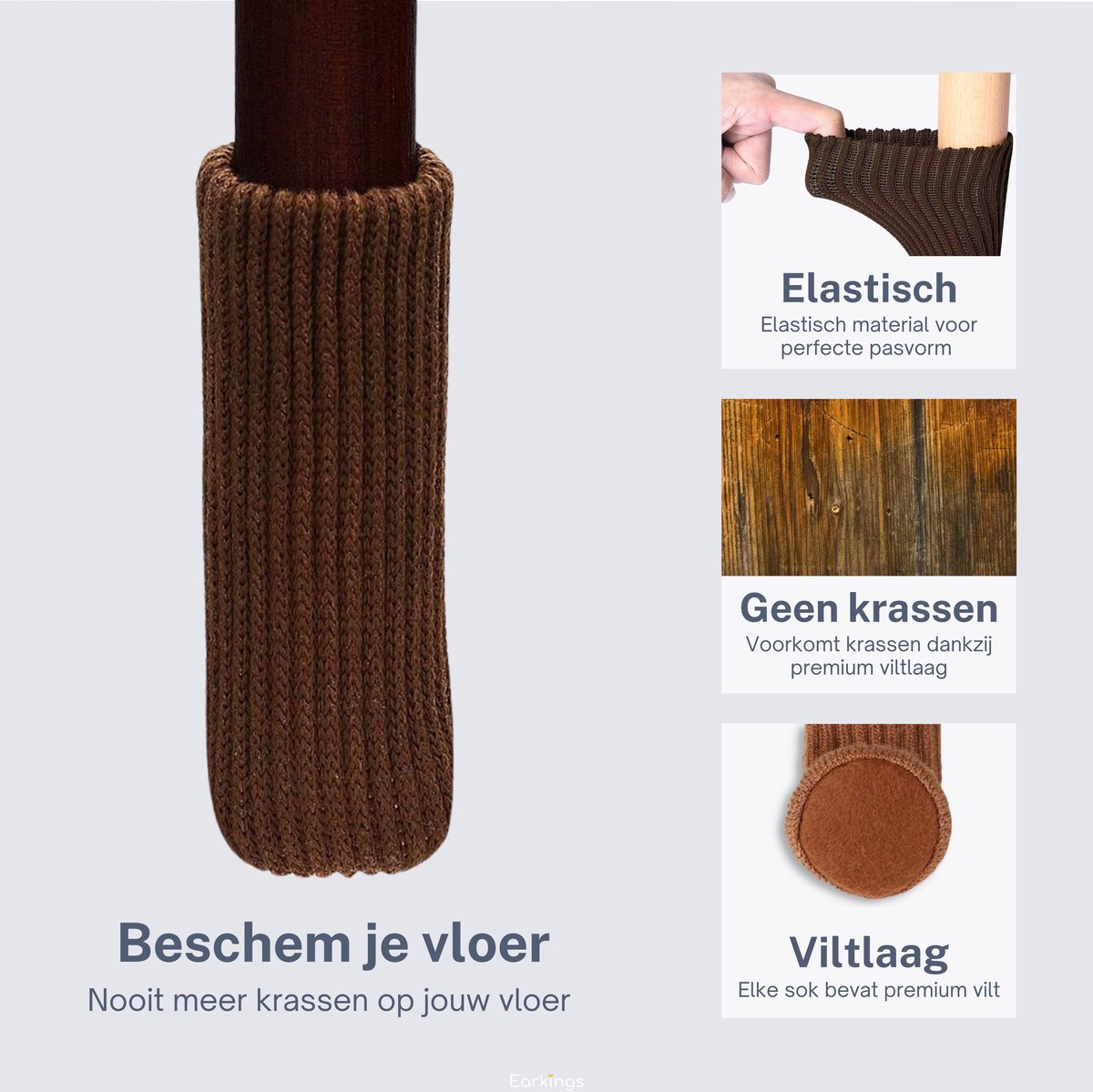 Stoelpoot Beschermers Vloerbeschermer Ø25-50 mm sokken - 24 stuks - bruin - Earkings