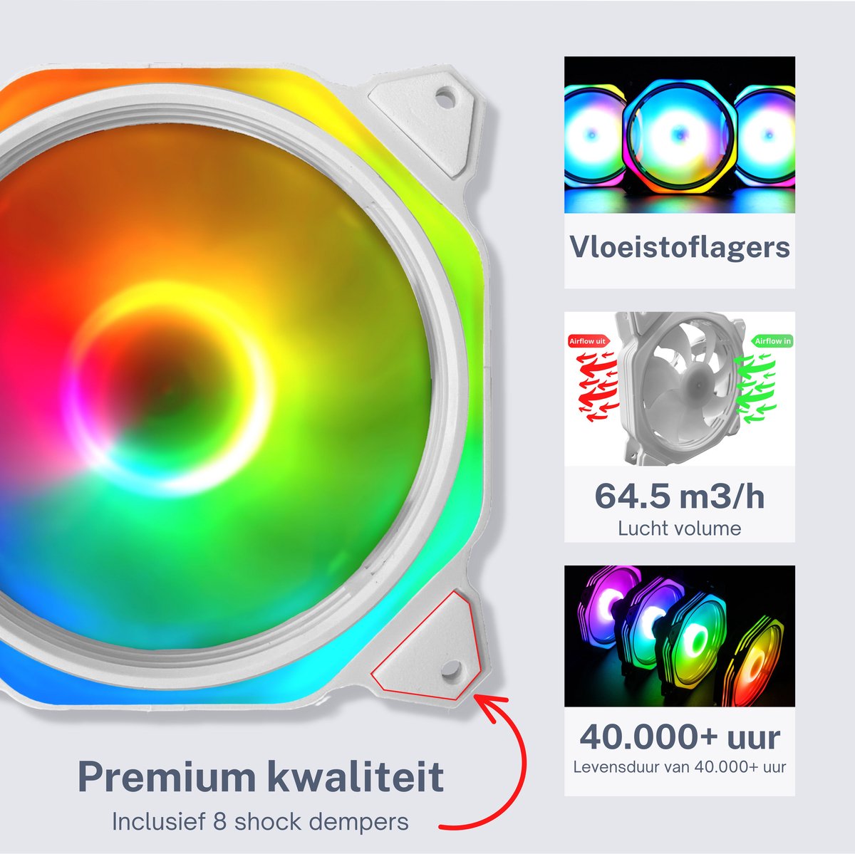 RGB Fan PC case fan - 120mm 4-pin - wit - Earkings