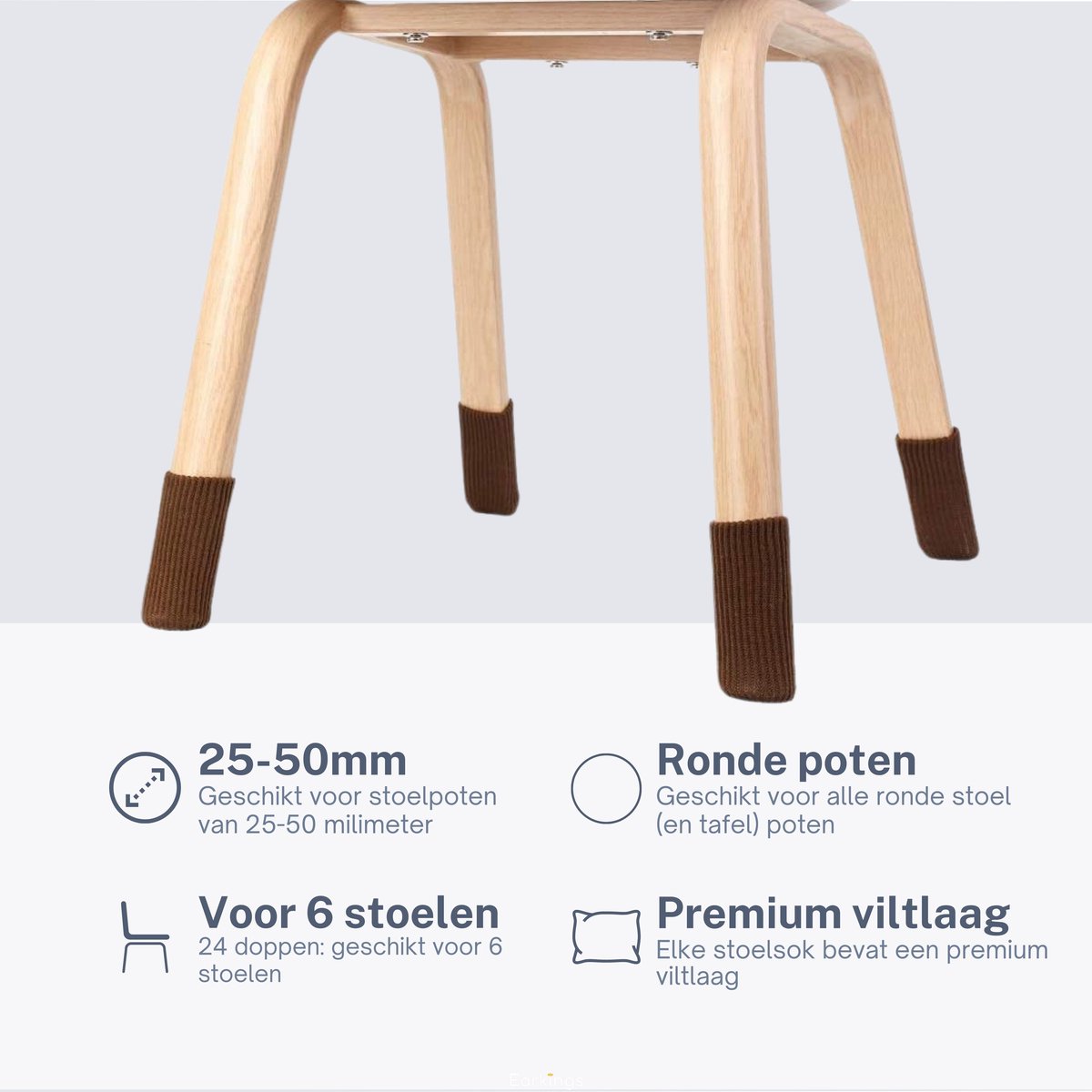 Stoelpoot Beschermers Vloerbeschermer Ø25-50 mm sokken - 24 stuks - bruin - Earkings