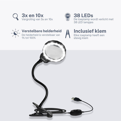 Loeplamp vergrootglas met LED verlichting en tafelklem - Earkings