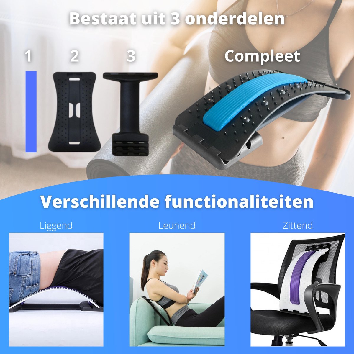 Backstretcher Massage Apparaat met Zachte Pads - blauw - Earkings