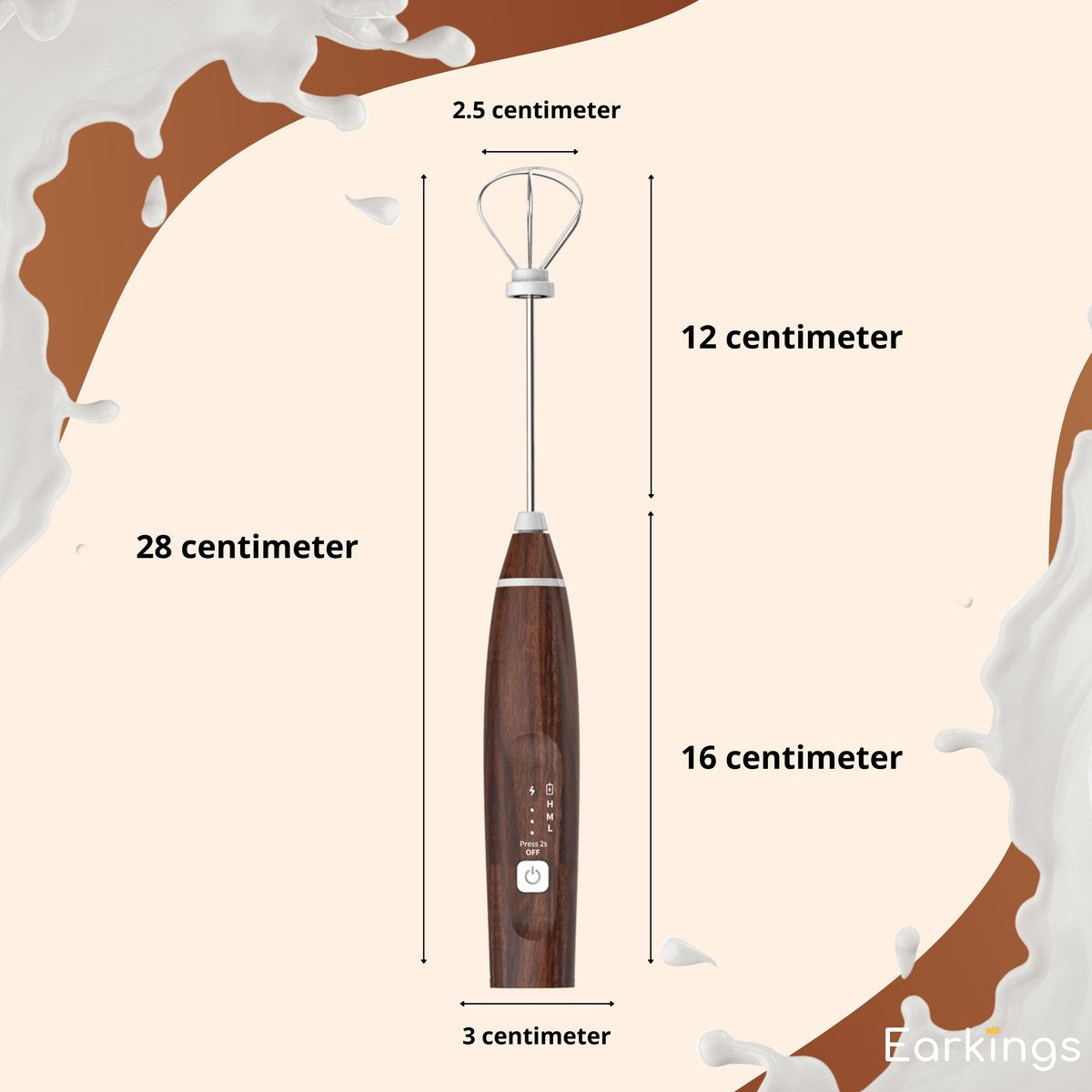 Premium Melkopschuimer Oplaadbaar - Inclusief 2 Opzetstukken - hout - Earkings