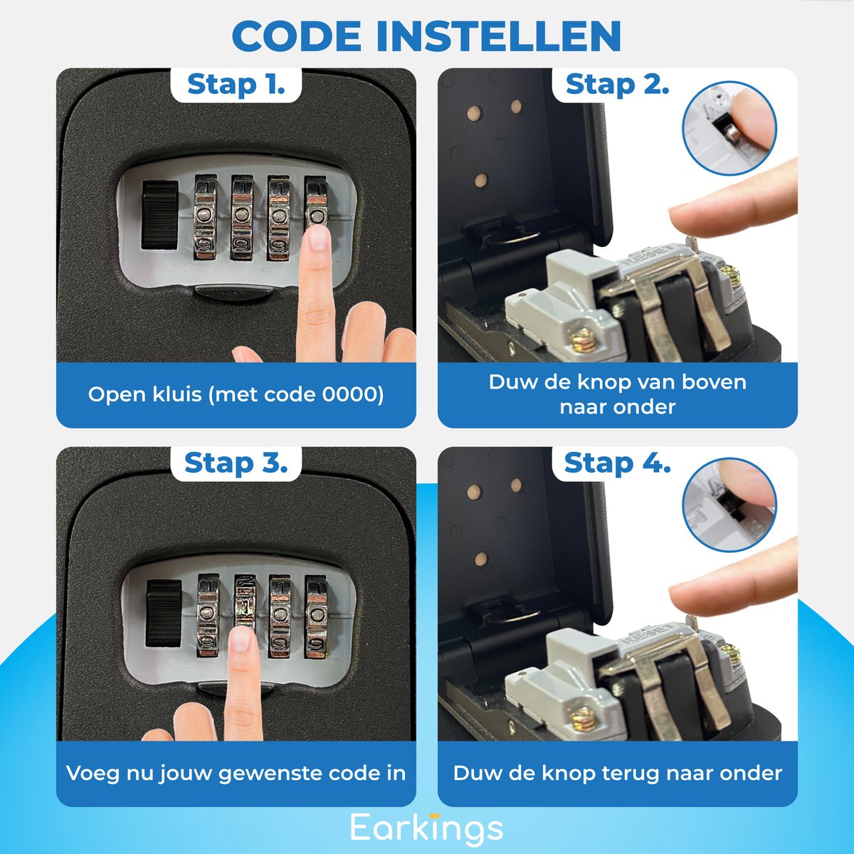 Sleutelkluisje Hangslot met Code Inclusief Wandmontage - Earkings