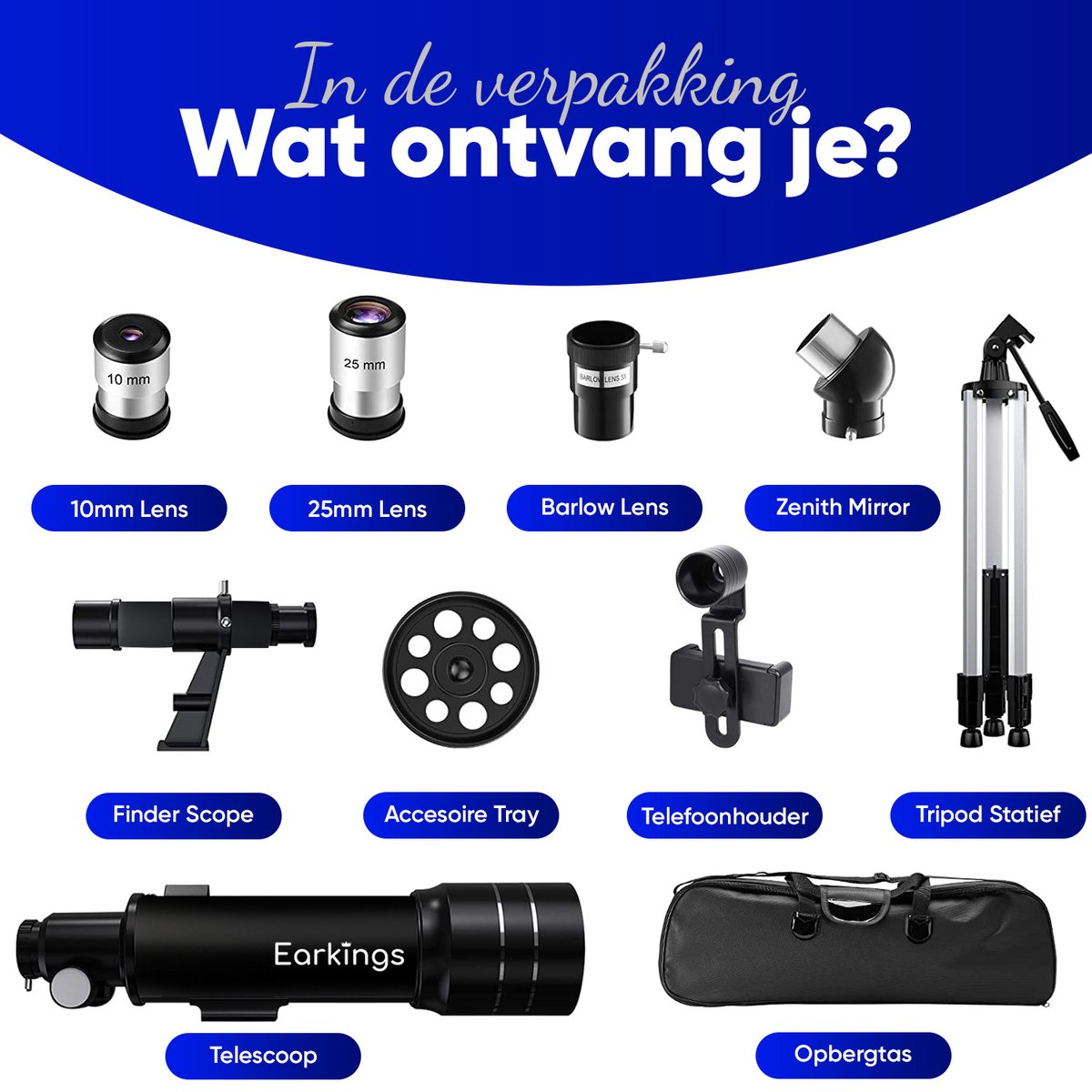 Telescoop Sterrenkijker 70/400 mm - f/5.7 Magnificatie - zwart - Earkings