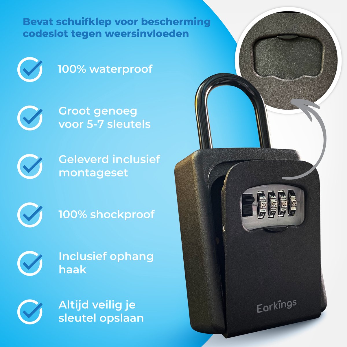 Sleutelkluisje Hangslot met Code Inclusief Wandmontage - Earkings