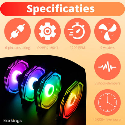 RGB Fan PC fan Set van 3 - 120mm 6-pin - Earkings