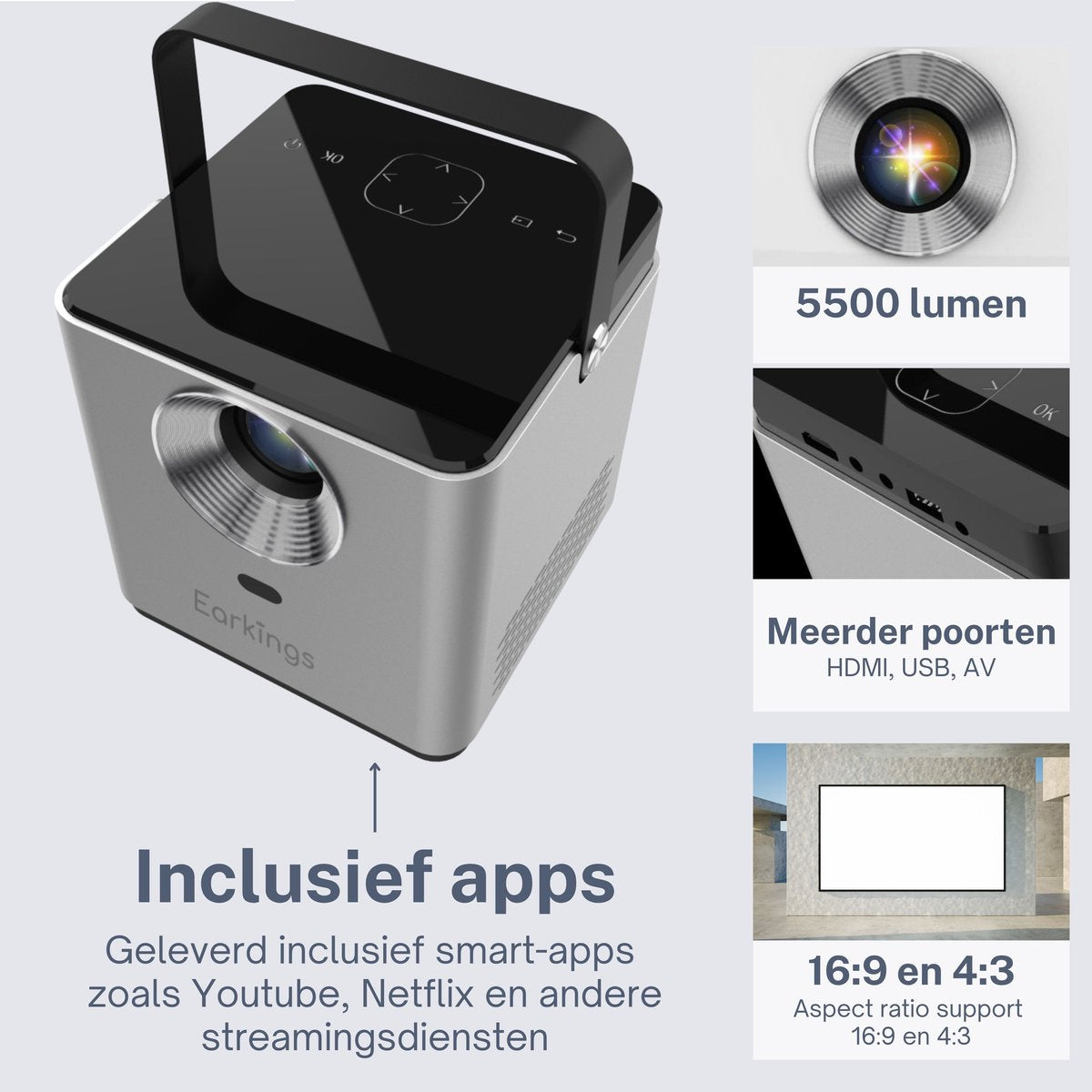 Beamer Projector inclusief Afstandsbediening met Android Apps - Earkings