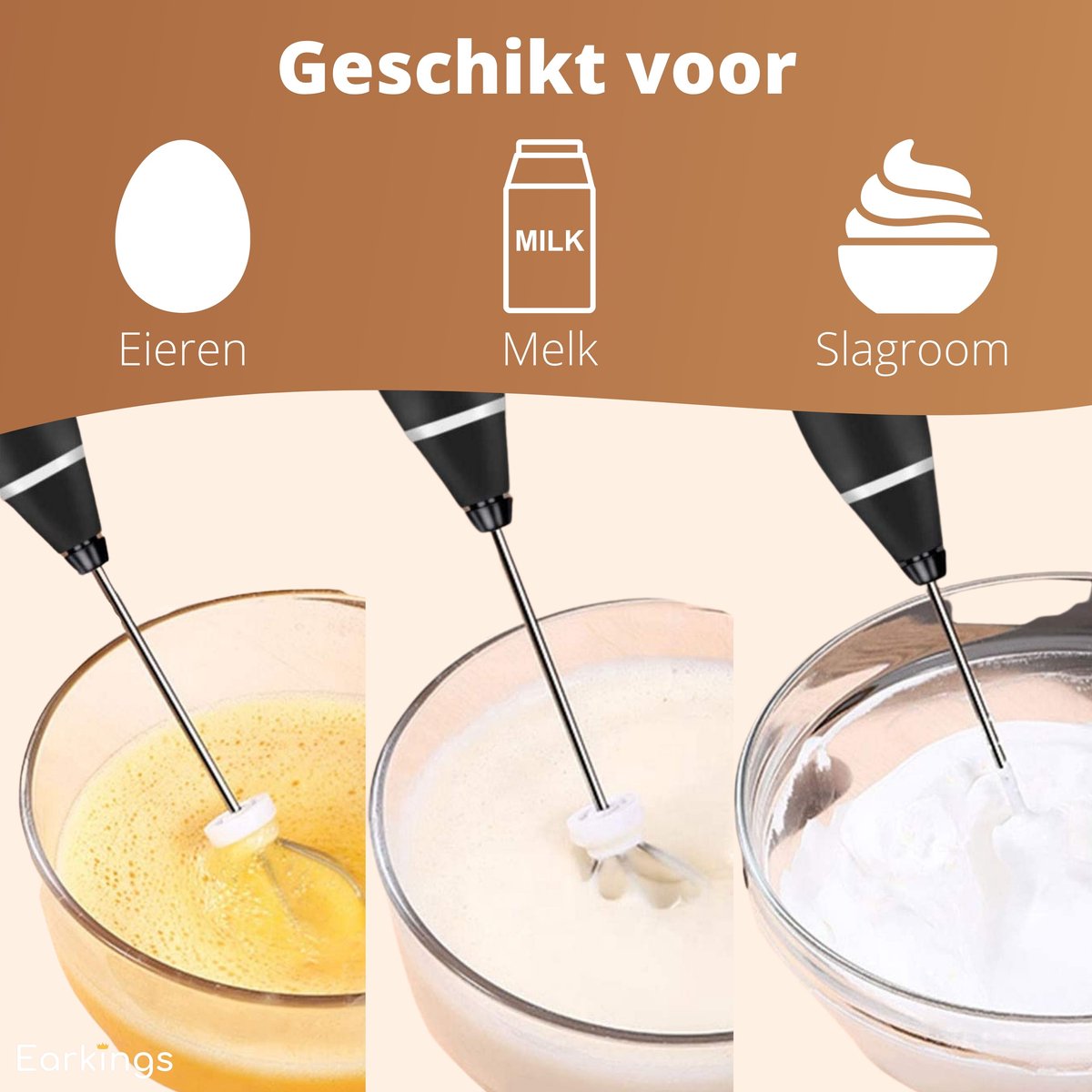 Premium Melkopschuimer Oplaadbaar - Inclusief 2 Opzetstukken - hout - Earkings