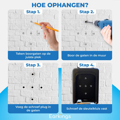 Sleutelkluisje Hangslot met Code Inclusief Wandmontage - Earkings