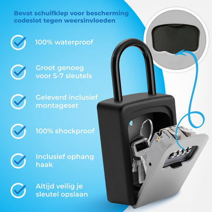 Sleutelkluisje Hangslot met Code Inclusief Wandmontage - grijs - Earkings