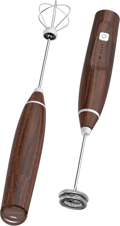 Premium Melkopschuimer Oplaadbaar - Inclusief 2 Opzetstukken - hout - Earkings